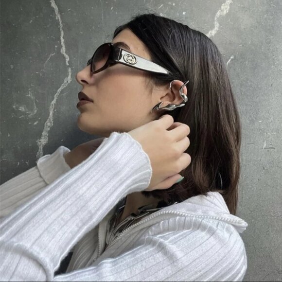 Unisex Cyberpunk Cybercore Ear Cuff Clip Silver Men Women Gothic - Picture 5 of 7